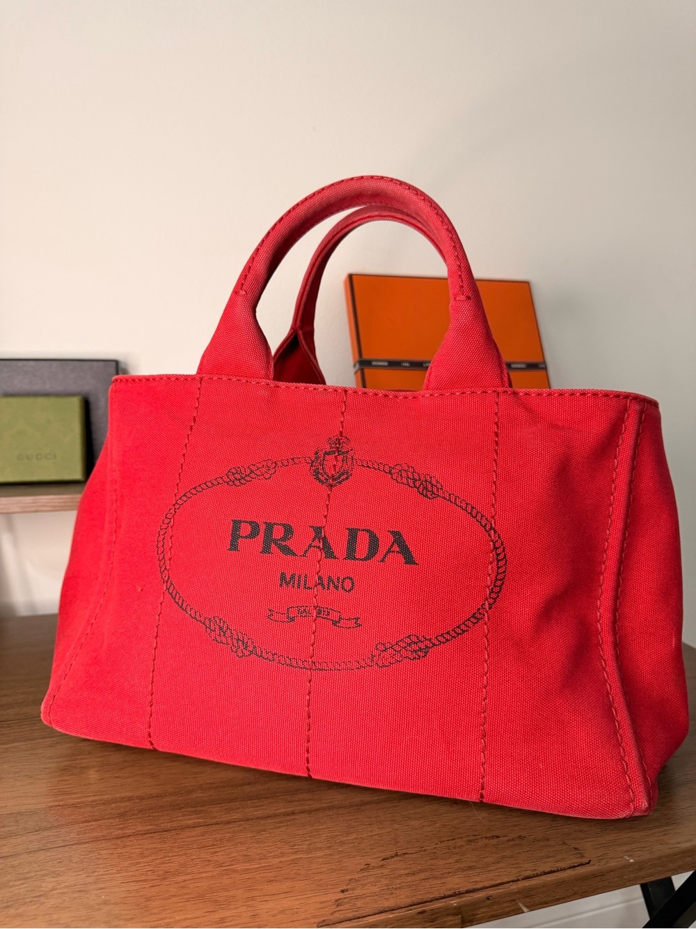 AUTHENTIC - Red Prada Canapa Medium W/ Long Strap